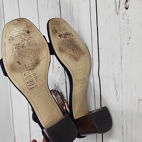 Ted Baker Qarvas Navy Blue Suede Open Toe Ankle Strap Sandals 9.5 - Picture 6 of 6